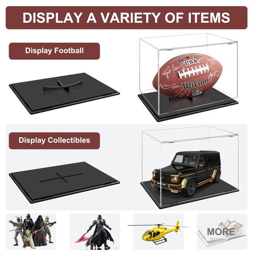 Football Display Case:Clear Acrylic Football Display Cases,Dust and UV Protection Acrylic Display Box with Removable Football Stand for Signed Football Sports Collectibles Memorabilia Display