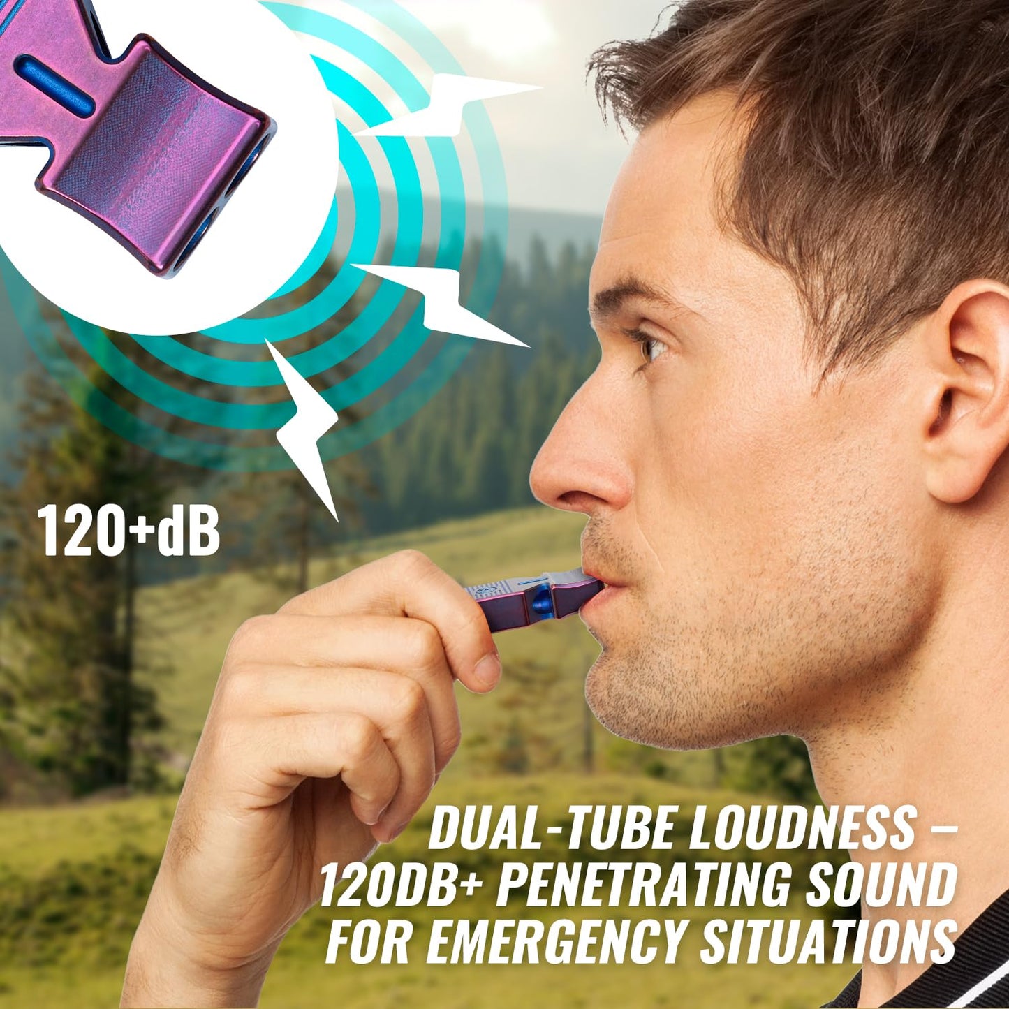 TACRAY Titanium Emergency Survival Whistle – Square Dual-Tube Design, Ultra-Loud 120+dB, Waterproof & Durable, EDC Safety Whistle for Camping, Hiking, Outdoor & Rescue (Purple)