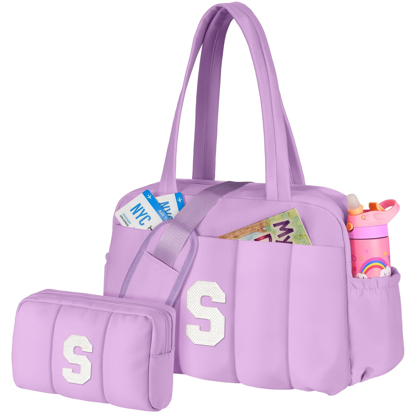 Vogewood Gifts for Teenage Girls-Gifts for Women Unique Initial Duffle Bag, Carry On Bags，Overnight Bag with Wet Pocket，Lightweight Travel Bags Personalized Gym Tote with Makeup Pouch