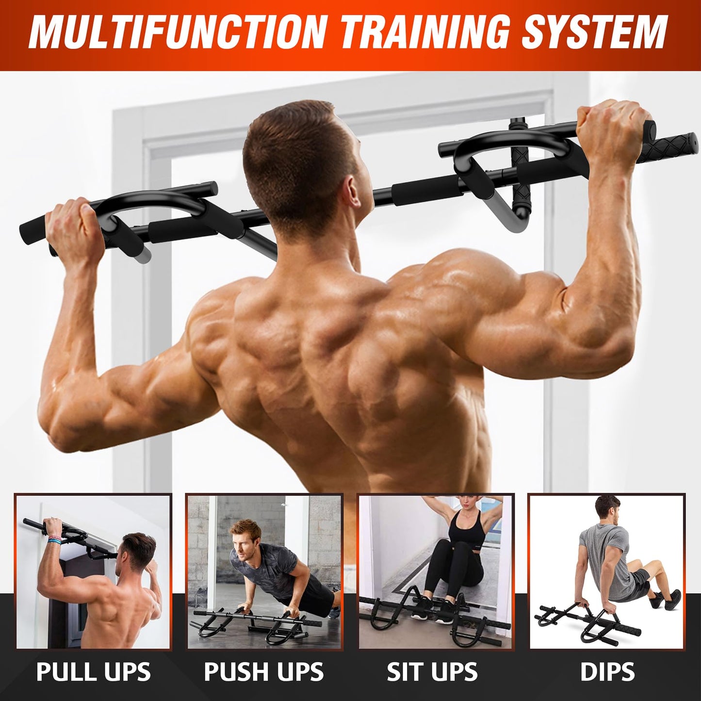 Multi Grip Pull Up Bar for Strength Training - Door Frame Wide Pull-up Bar, Chin Up Bar for Exercise, Door Workout Bar with Foam Grips