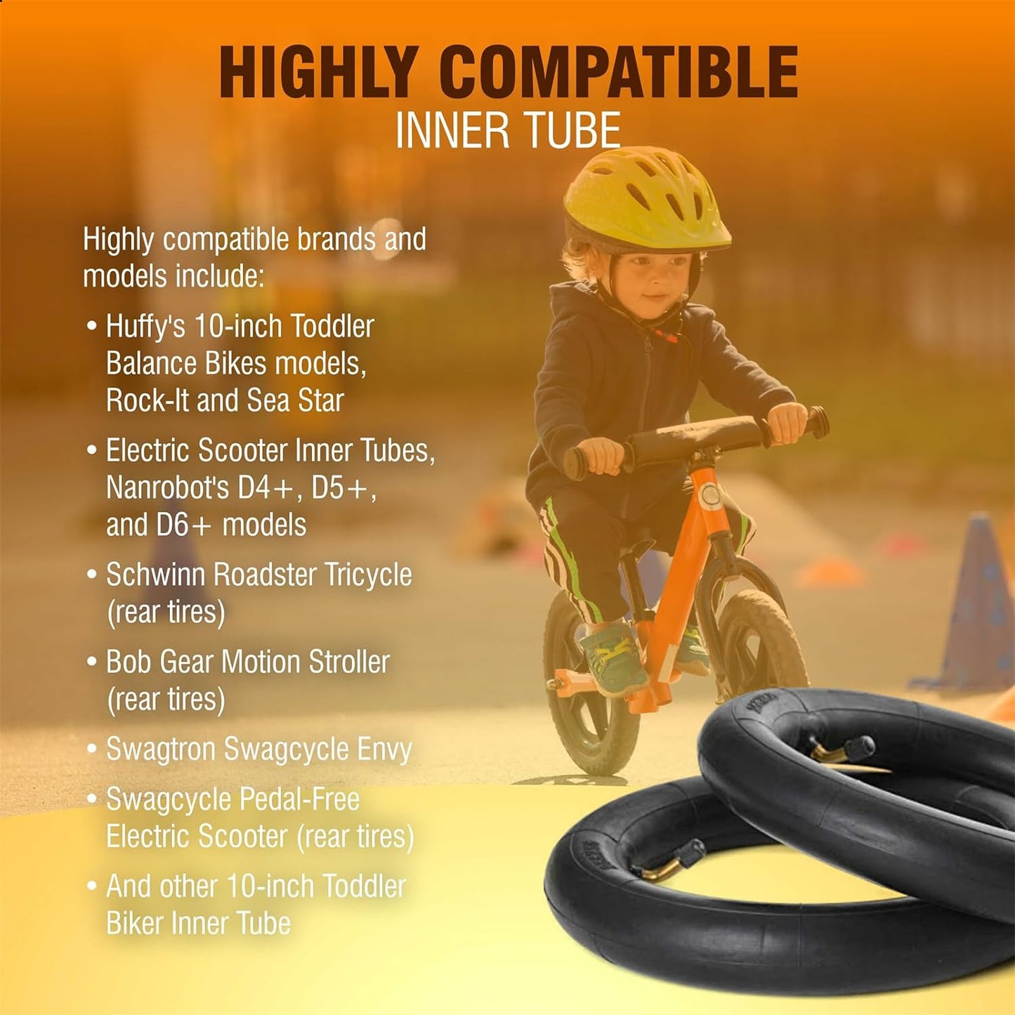 (2-Pack) 10-Inch Replacement Inner Tubes 10" x 1.95/2.125/2.5 - Compatible with Bike Schwinn Trike Roadster/Tricycle/BoB Revolution Motion - Made from BPA/Latex Free Quality Butyl Rubber