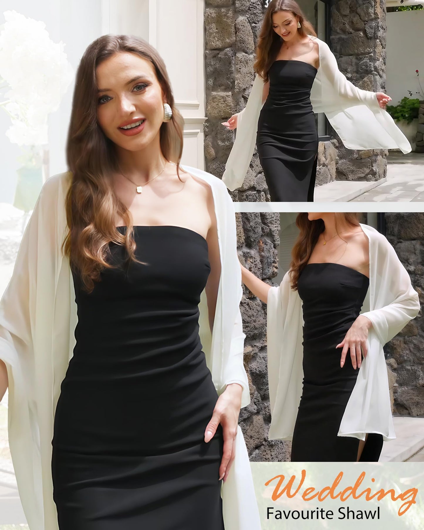 Women's Solid Chiffon Scarves Shawls Wraps for Bridal Wedding Party Evening Dress Gifts (White)