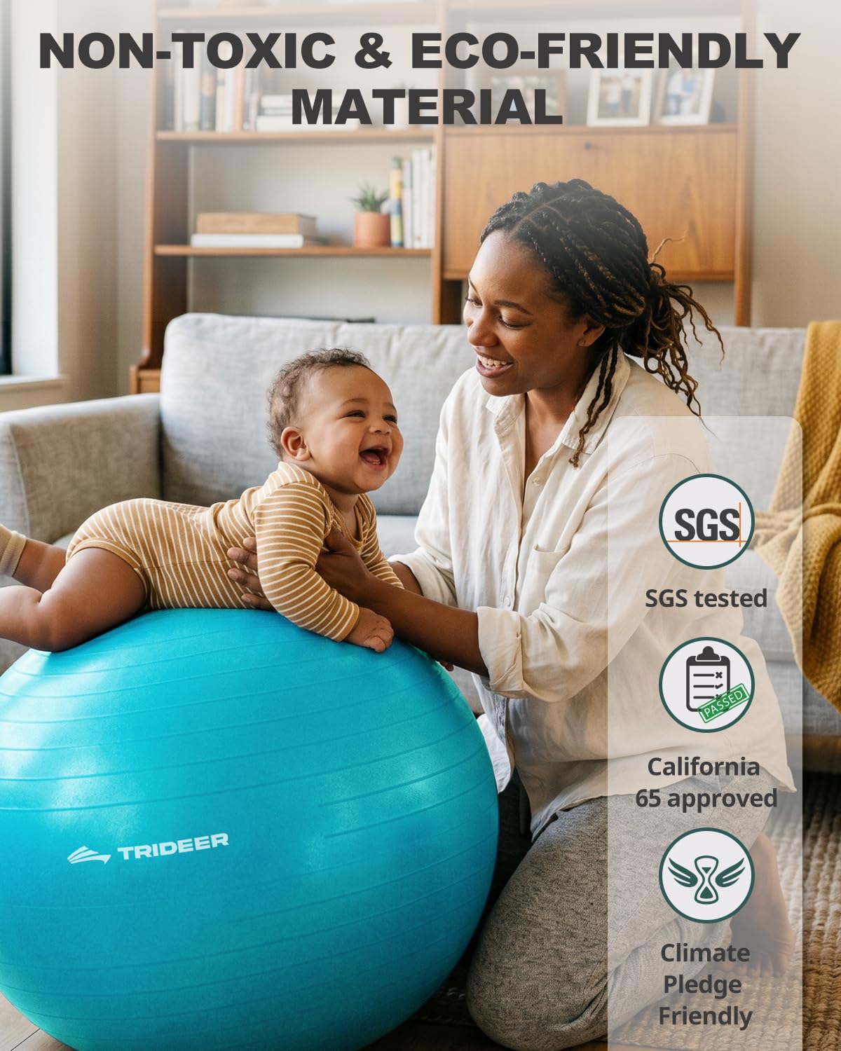 Trideer Extra Thick Yoga Ball Exercise Ball, 5 Sizes Gym Ball, Heavy Duty Ball Chair for Balance, Stability, Pregnancy, Quick Pump Included