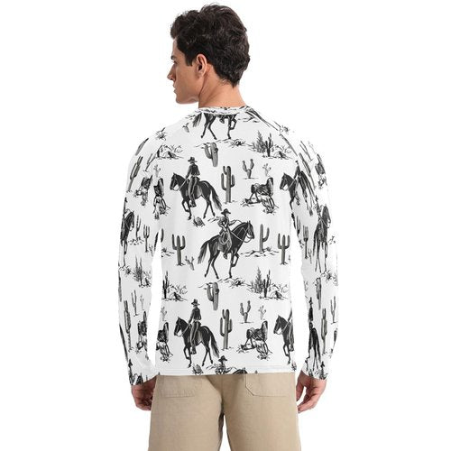 Bulletgxll Cowboys Riding Horses Men's Sun Protection Shirts UPF 50+ Long Sleeve UV Rash Guard Quick Dry Swim Shirts