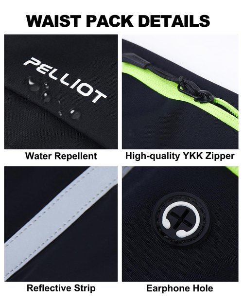 PELLIOT Running Belt for Women Men Slim Fanny Pack Phone Money Waist Pack Belt Bag for Hiking Cycling Exercise Running Black Neon Green