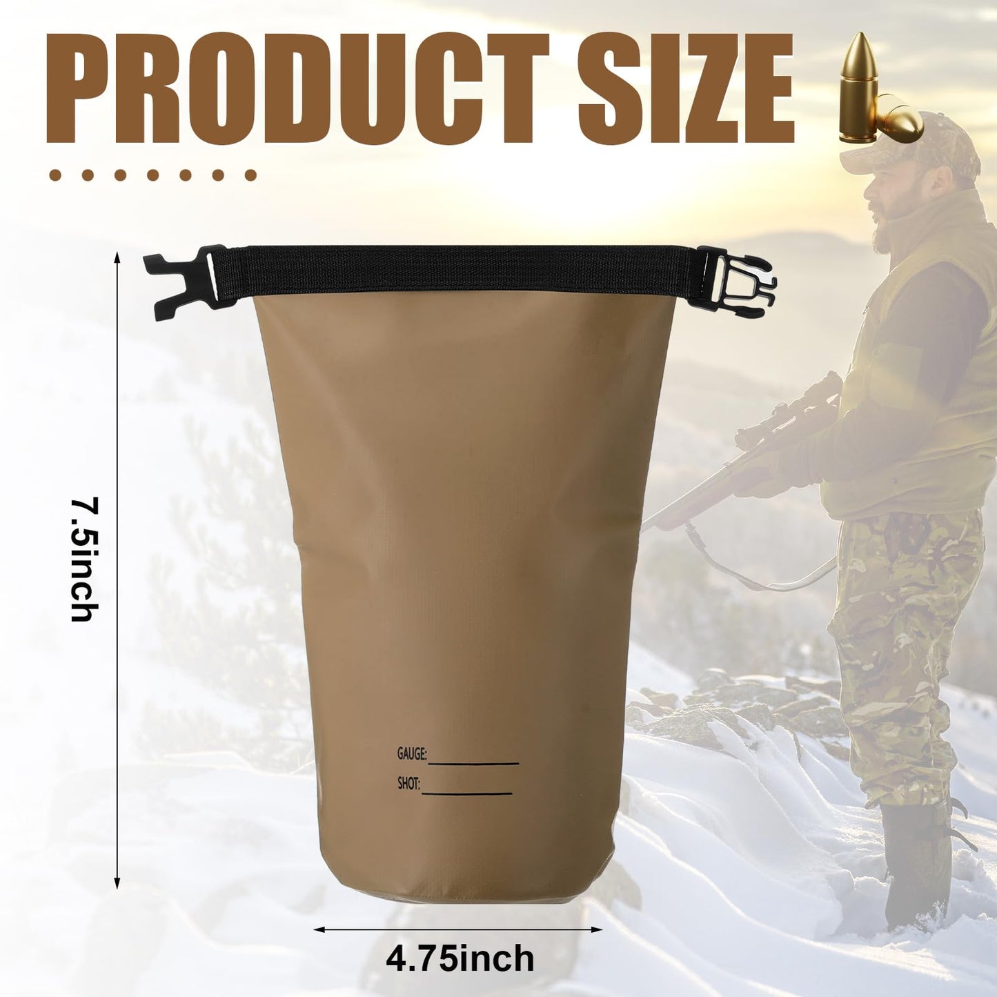 Sadnyy 2 Pack Shell Pouch 2 L Waterproof Shotgun Shell Bag Arc Welded Dry Ammo Pouch Sporting Roll-top Bag for Hunting, Shooting, Buckle Closure (Khaki)