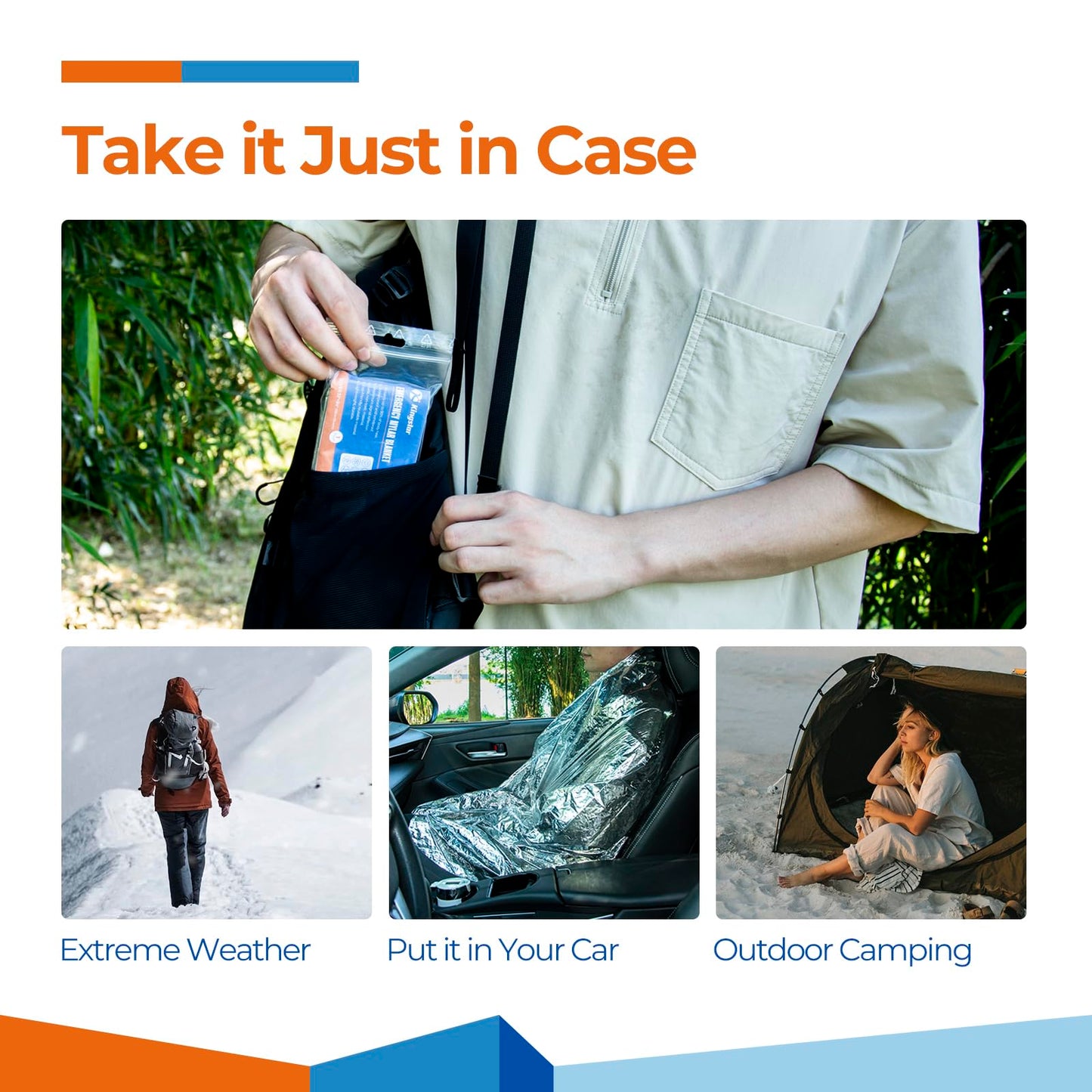 Emergency Blankets 4 Packs, 84" L x 52" W, Reusable Mylar Thermal Blankets for Survival Gear, Ideal for Camping, Hiking & First Aid, Retains 90% Body Heat in Cold, Snow & Winter Emergencies