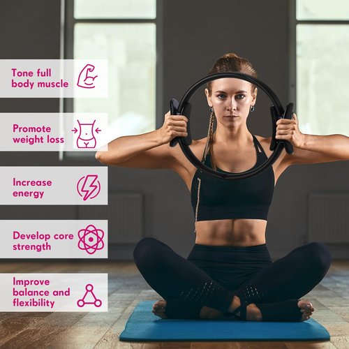 Syhood 6 Pcs Pilates Ring 11.81 Inch Pilates Circle Yoga Ring Magic Lightweight Flexible Workout Equipment for Fitness Physical Therapy Resistance Exercise Arms Legs(Black)