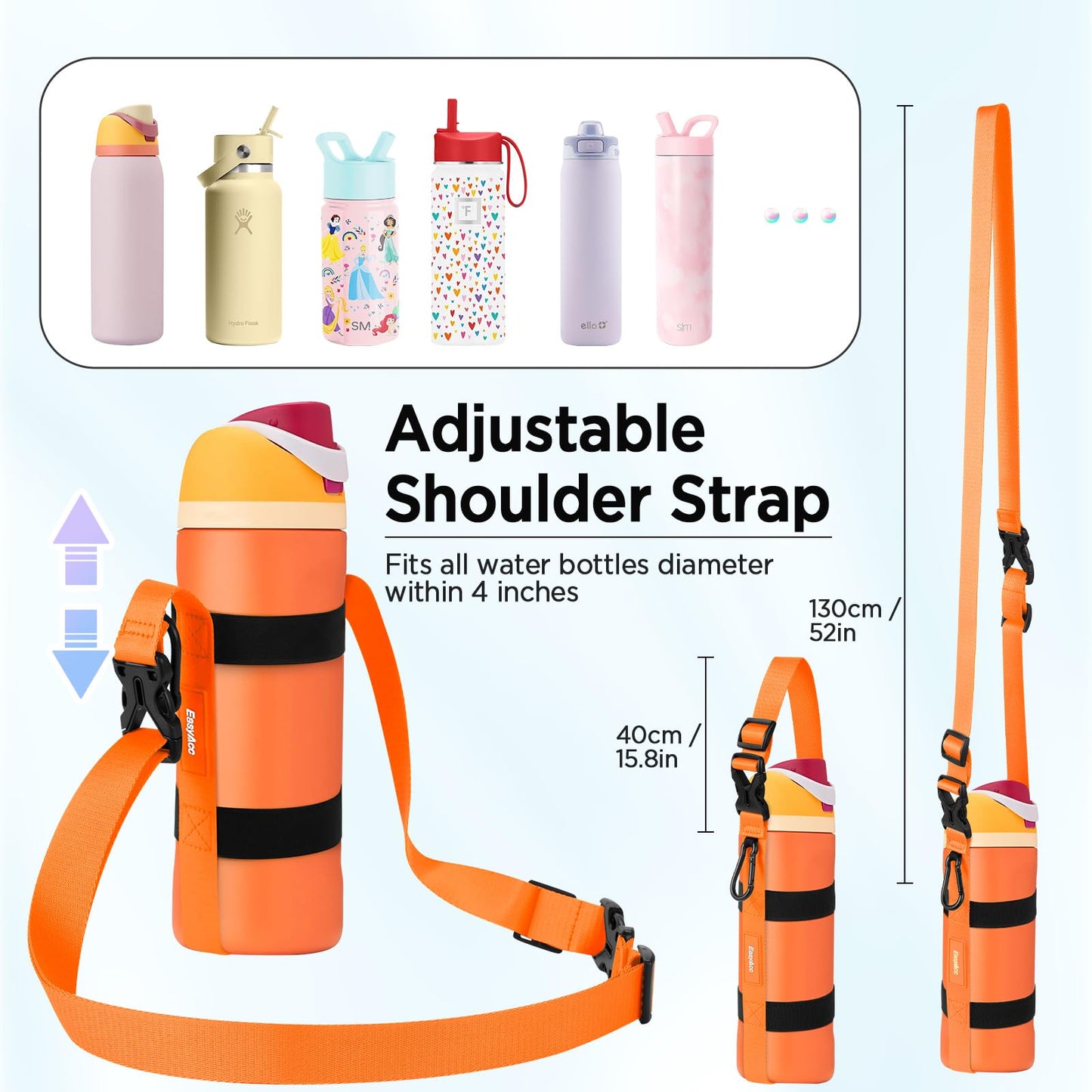 EasyAcc Water Bottle Holder Strap Sling, for Owala FreeSip 24 32 40 oz, Hydro Flask, Cirkul, Yeti, Stanley Flip, Universal Water Bottles, with Carabiner, for Walking Curise Travel (Bottle Excluded)