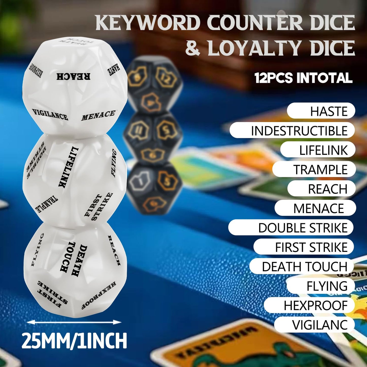 12 Pieces MTG Counter 12 Sided Abilities Keywords Dice Loyalty MTG Life Counter Tokens Dice Buff Tokens Compatible with Magic Card Game Accessories CCG Creature Stats (White)