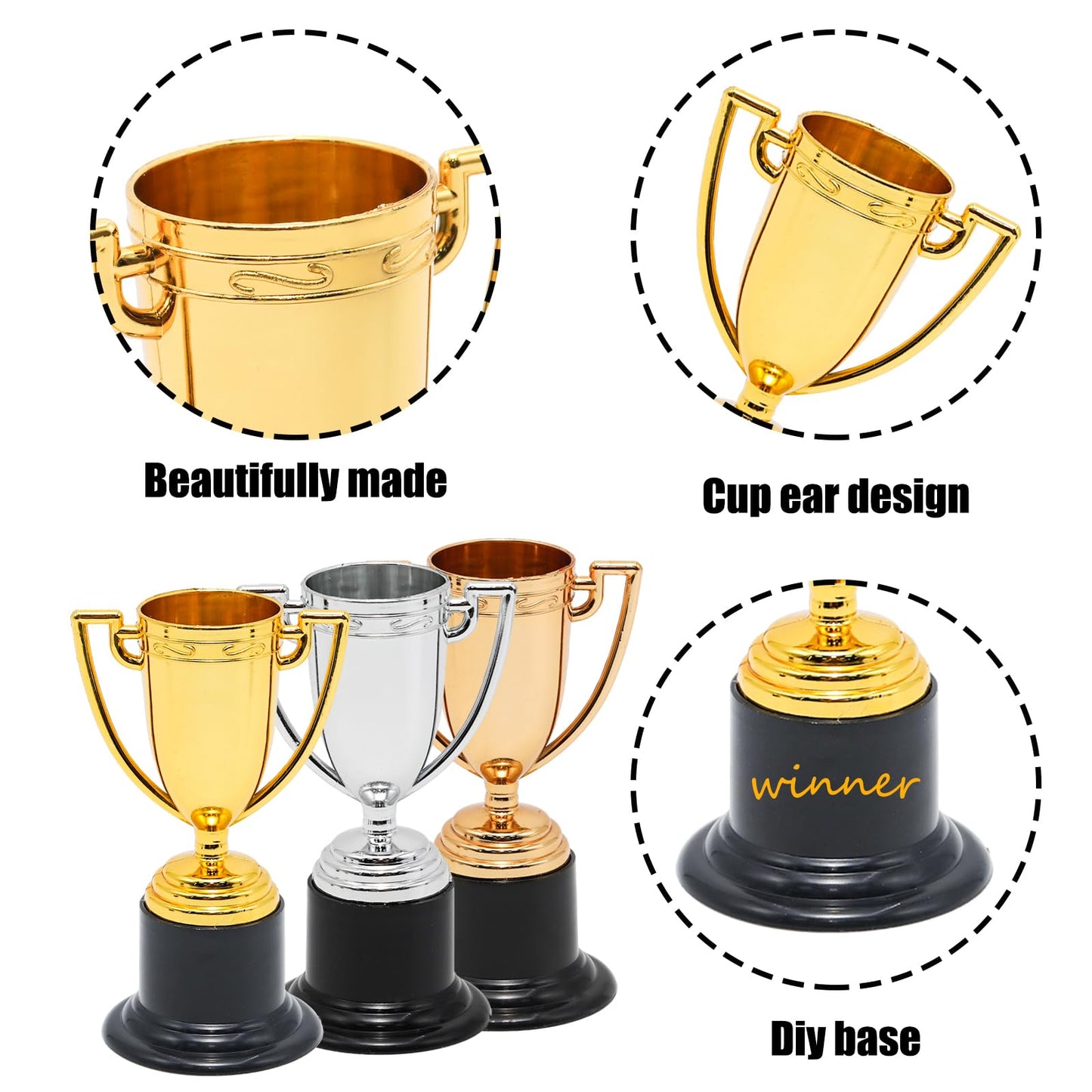 Wuyituart 2 Sets Mini Gold Silver Bronze Trophy Cups 4 Inch Plastic Trophies for Sports Games Parties