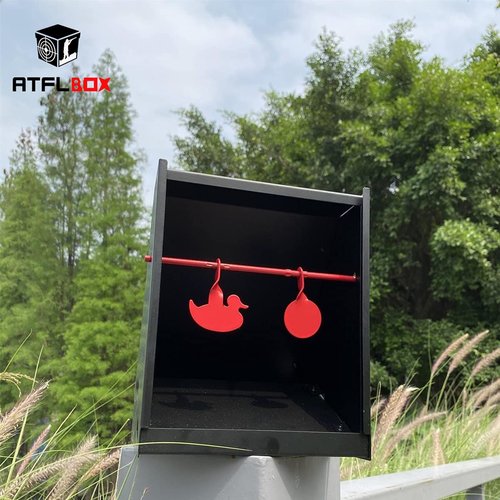 Atflbox 7 x 9 Inch BB Gun Target Trap with 20pcs Paper Targets and Spinning Metal Silhouettes Shooting Targets for Backyard, Outdoor, Indoor, Suitable for Airsoft, Rifle, Pellet Gun