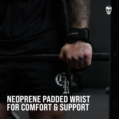Gymreapers Weight Lifting Grips (Pair) for Heavy Powerlifting, Deadlifts, Rows, Pull Ups, with Neoprene Padded Wrist Wraps Support and Strong Rubber Gloves or Straps for Bodybuilding (Black, Medium)
