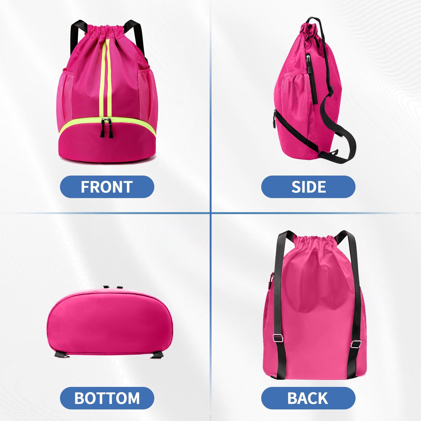 JELUTAR Drawstring Backpack Gym Bag with Shoes Compartment for Soccer, Basketball, Swim, Water-Resistant String Backpack Beach Cinch for Women Men, Rose