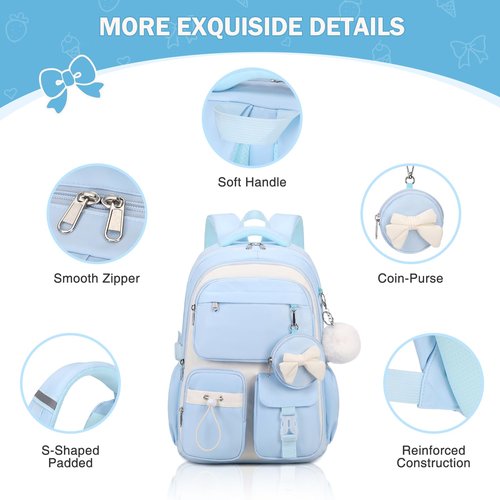 Joyliss 4PCS Girls Backpack for School, Kids Backpack for Girls with Lunch Box and Pencil Case, Girl Bookbag Schoolbag for Preschool Elementary Primary Middle School