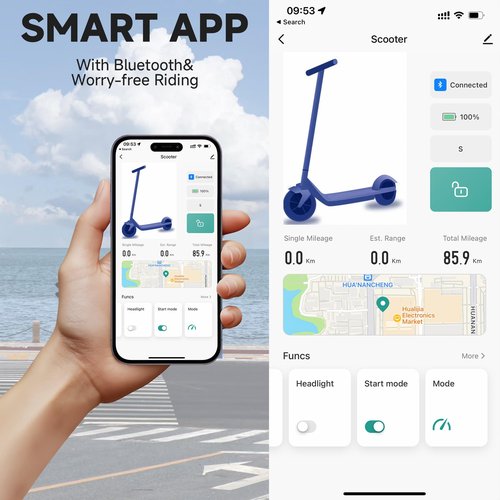 XUG Electric Scooter for Adults with Dual Suspension System - 8.5"/10" Solid Tires, 350W/500W Brushless Motor, 16/19/22 Mph, 19-23 Miles Range, Double Braking Folding Fast E-Scooter, App Control
