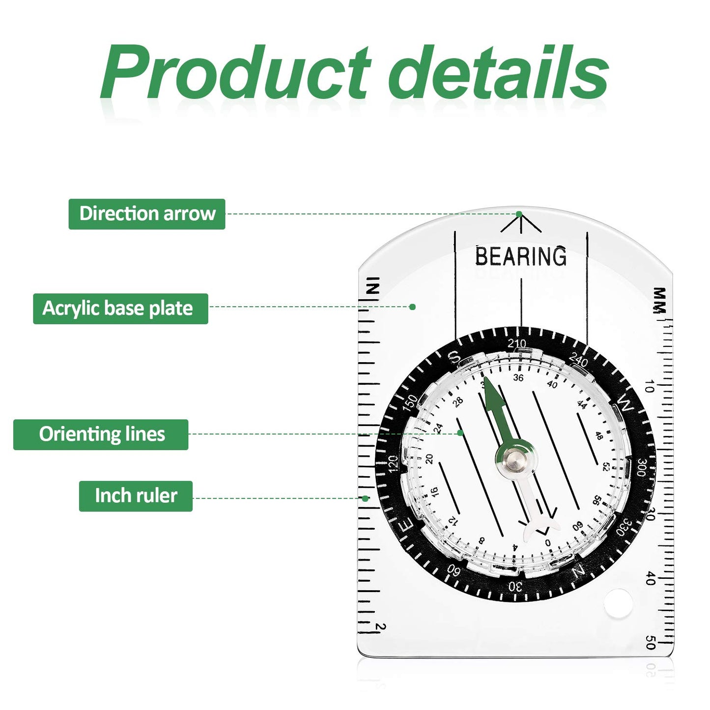 BBTO 9 Pieces Orienteering Compass Hiking Backpacking Camping Compass Map Reading Outdoor Waterproof Tool for Scout Kids Women