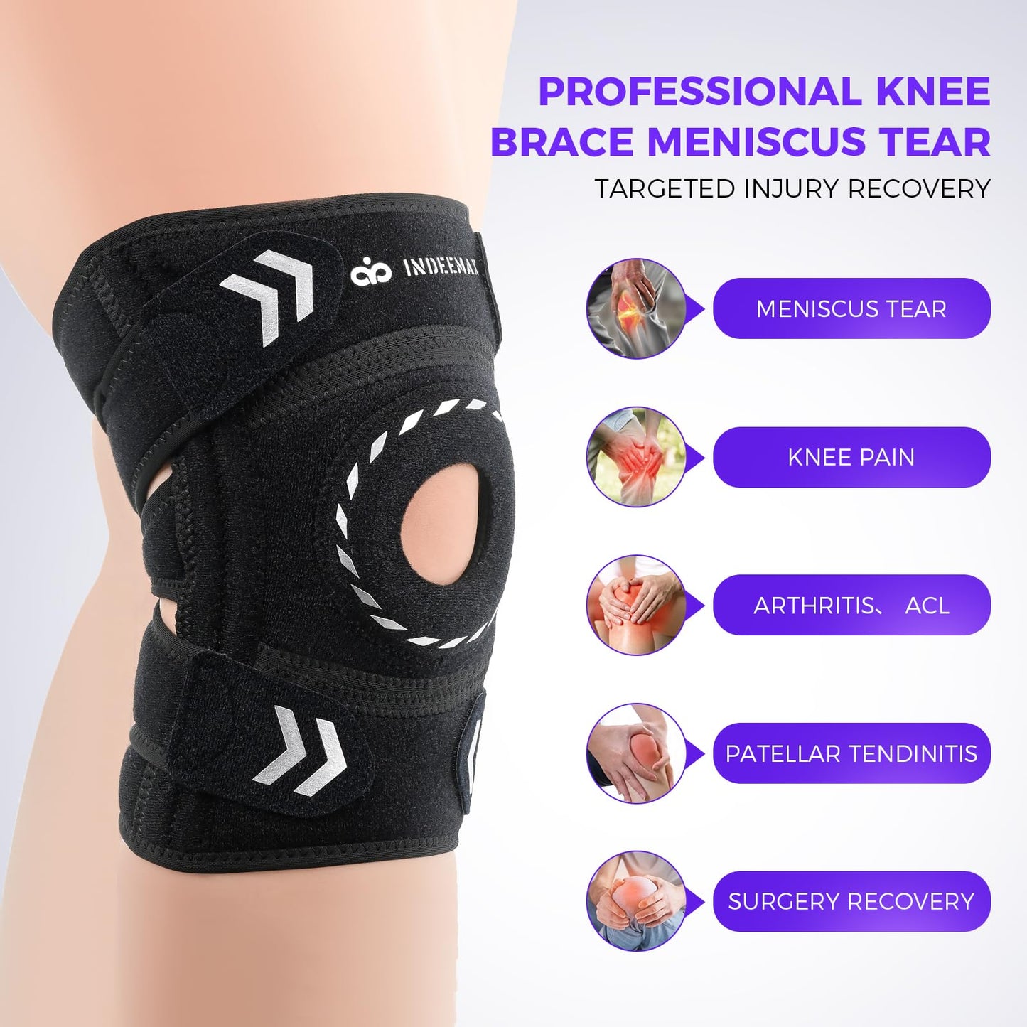 Adjustable Compression Knee Patellar Pad Tendon Support Sleeve Brace for Men Women - Arthritis Pain, Injury Recovery, Running, Workout, Neoprene Knee Brace with Stabilizers and Open Patella, Pink Pro