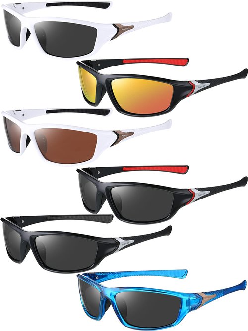 Frienda 6 Pack Polarized Sport Sunglasses for Men Multipack Fit over Glasses Pack Lot Set Men's Sport Fishing Eyeglasses(Classic Colors)