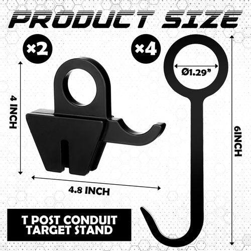 Zonon AR500 Steel T Post Conduit Target Stand Kit (2 Pack W/ 4 Pack Gong Hanger Hooks) DIY Assembly Pipe Target Stand Rustproof Black Powder Coating Fit on Standard T-Post for Shooting