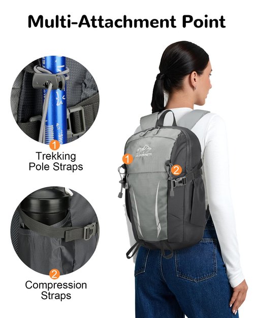 Outplea 15L Small Hiking Outdoor Backpack Daypack for Men Women, Lightweight Travel Rucking Backpack, Gray