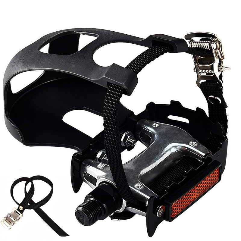 Pro-Grade Spin Bike Pedals with Toe Clips & 4D Adjustable Straps, 9/16" Spindle
