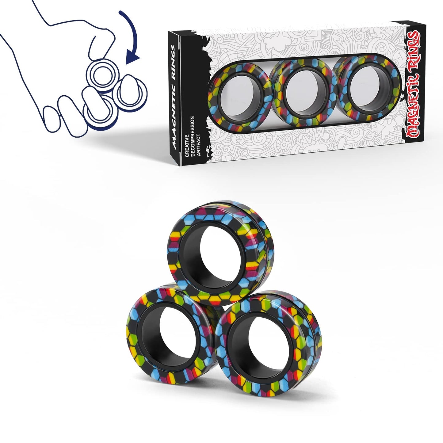 Magnetic Rings Fidget Toy Set, Idea ADHD Fidget Toys, Adult Fidget Magnets Spinner Rings for Anxiety Relief Therapy, Fidget Pack Great Gift for Adults Teens Kids Easter Basket Stuffers (3PCS)