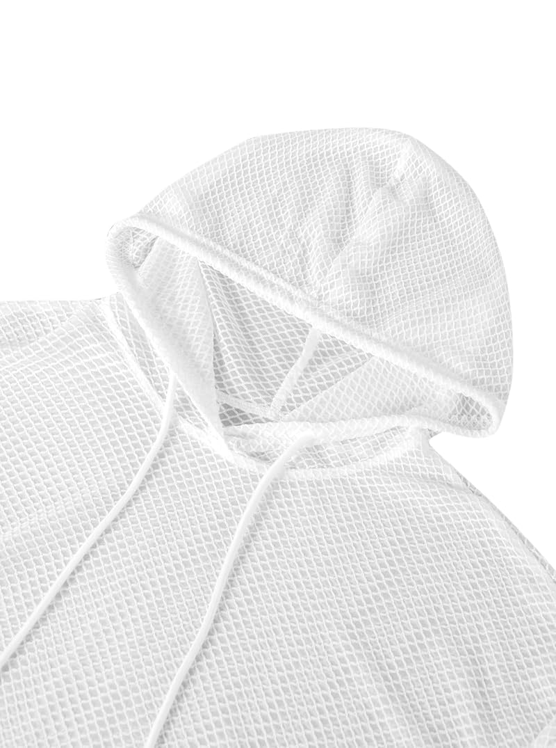 Hilinker Women’s Mesh Hooded Crop Top - See-Through White, Small