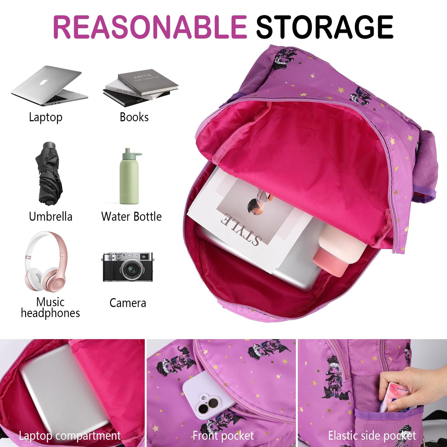 Offstar Leisure Backpack, Travel Backpack, Simple Cute Backpack, Anime Theme Bag, Sports Backpack, Suitable for Lighter Days or Weekend Outings, Pink