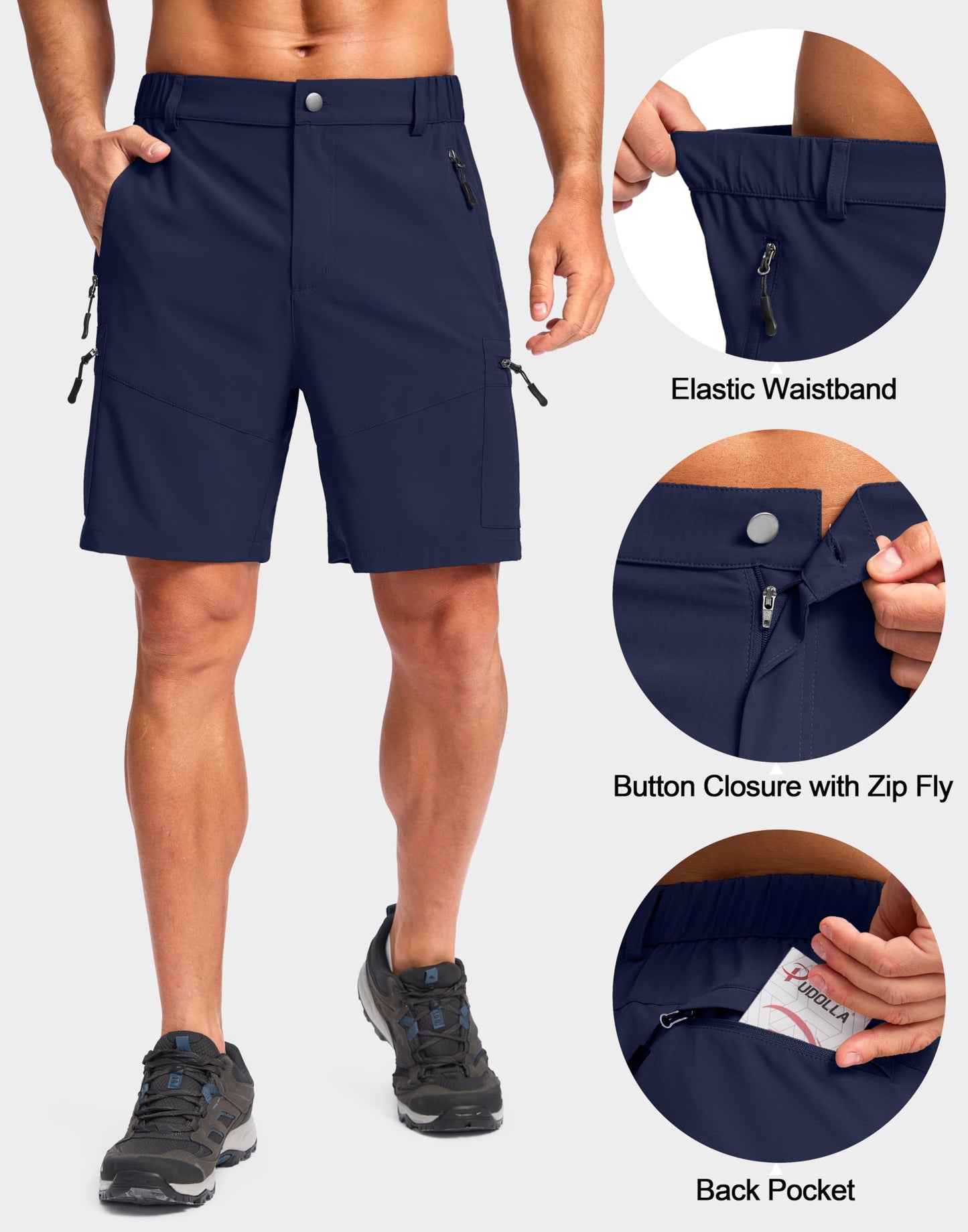 Pudolla Men's Hiking Cargo Shorts Lightweight 7" Travel Casual Shorts for Men Golf Work Outdoor with 5 Zipper Pockets(Navy XX-Large)