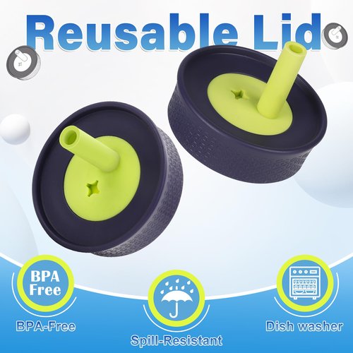 Replacement Lid for Owala Kids Insulation 15 Oz and 12 Oz, Spill Resistant Replacement Cap, Flexible Removable Straw, Easy to Clean, BPA-Free Dishwasher Safe, Accessories for Owala Kids, Navy blue*2