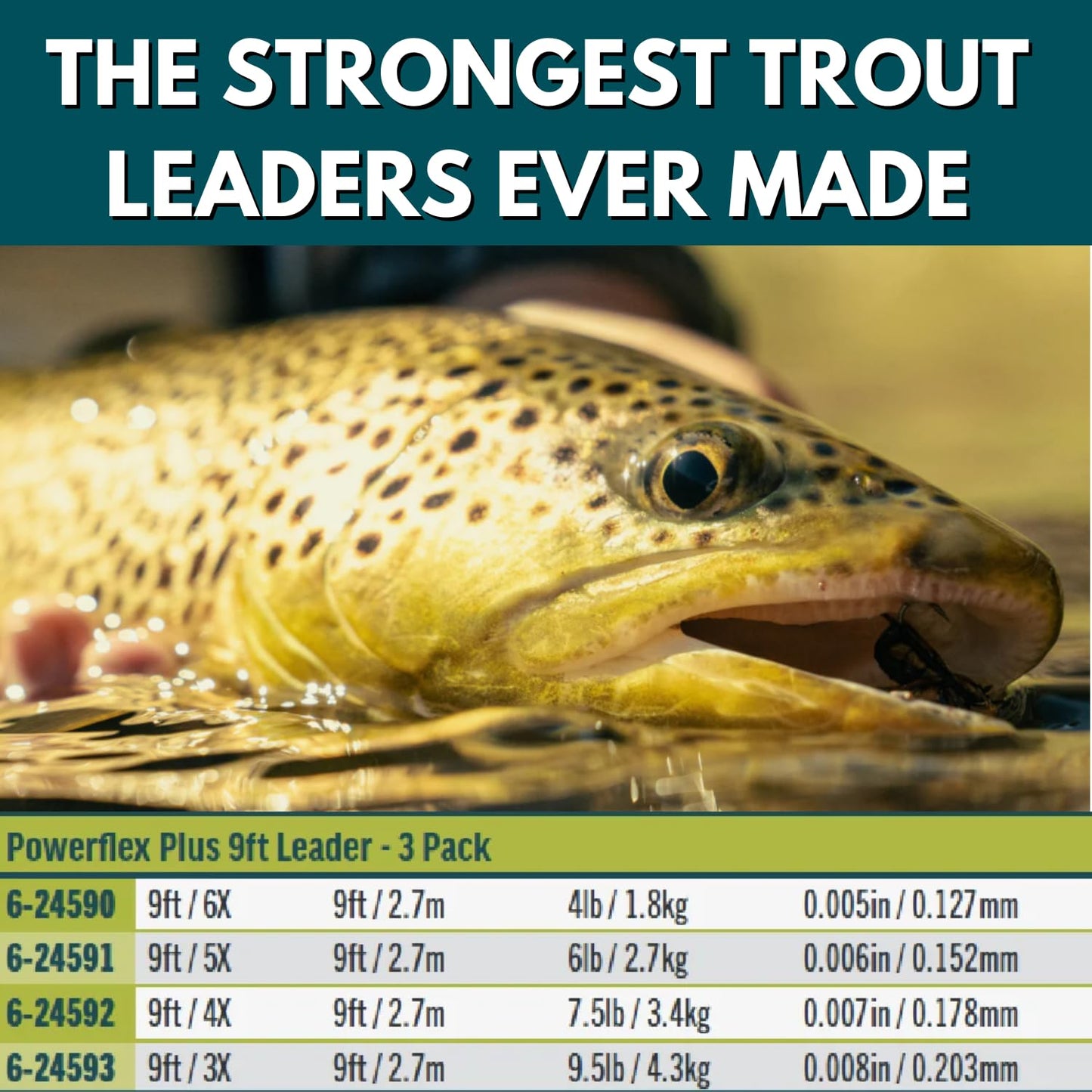 RIO Products Trout Powerflex Plus Leader, Pre-Tied Loop for Easy Rigging, High Performance Tapered Leader Line, Clear, 9FT, 5X, Pack of 3