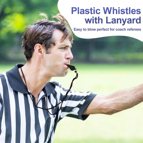 Yihurlm 48 Pack Plastic Whistles,Coach Whistle with Lanyard,Black Sports Whistle Referee Whistle,Loud Crisp Sound Whistles Bulk for Coaches Referees Emergency Soccer Training (Black)