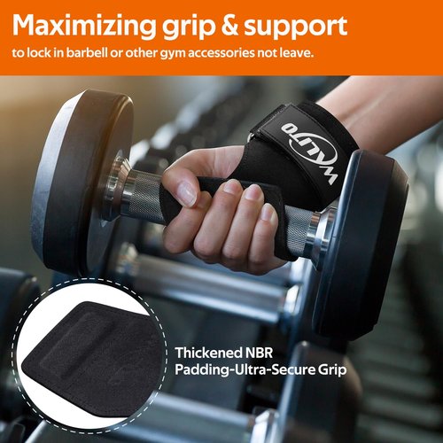 WALITO Weight Lifting Wrist Straps (Pair),Double Layer Leather Grips for Deadlift,Powerlifting and Gym Workouts, Adjustable Neoprene Padded Wrist Wraps - Men/Women, Heavy Duty Support