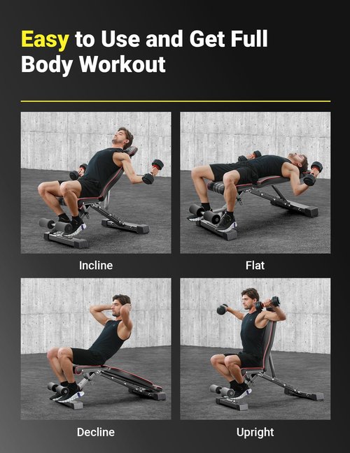 Yoleo Adjustable Weight Bench, 660LB Foldable Workout Bench with Extended Head/Neck Protection/Spine Support for Bench Press, Fast Folding Incline Decline Flat Bench