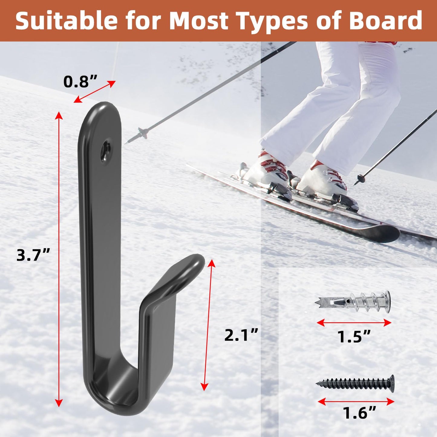IRENPORU Horizontal Snowboard Wall Mount Clips Snowboard Rack Wall Mount Snowboard Mount Storage Snowboard Wall Mount for Room (Black)