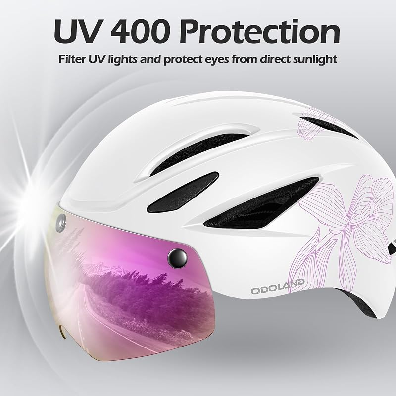 Odoland Adult Bike Helmet with Magnetic Sun Visor - Magnolia Variation