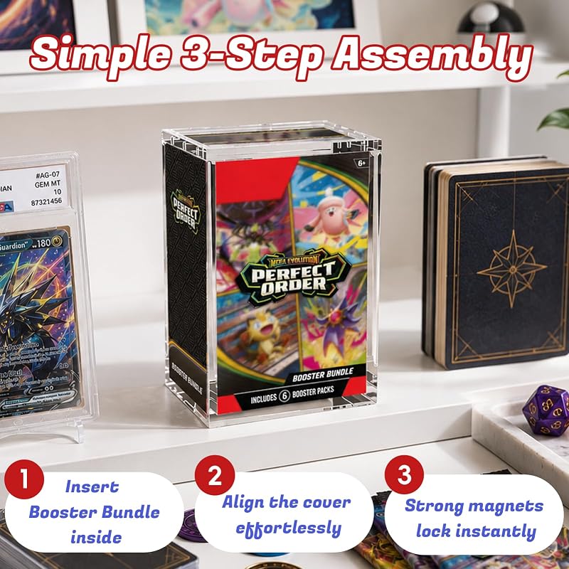 (1 Pack) Upgraded Taller Booster Bundle Acrylic Case – Magnetic Lid, Tall Display Case – Variation: Tall Booster Bundle Case - Magnetic Lid+1 Pack