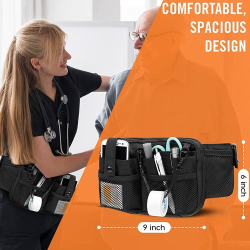 Nurse Fanny Pack with Medical Supply Pockets, Adjustable Strap Extends from 25" to 47",Utility Storage, Nurse Essentials for Work,Nurse Gifts;Black