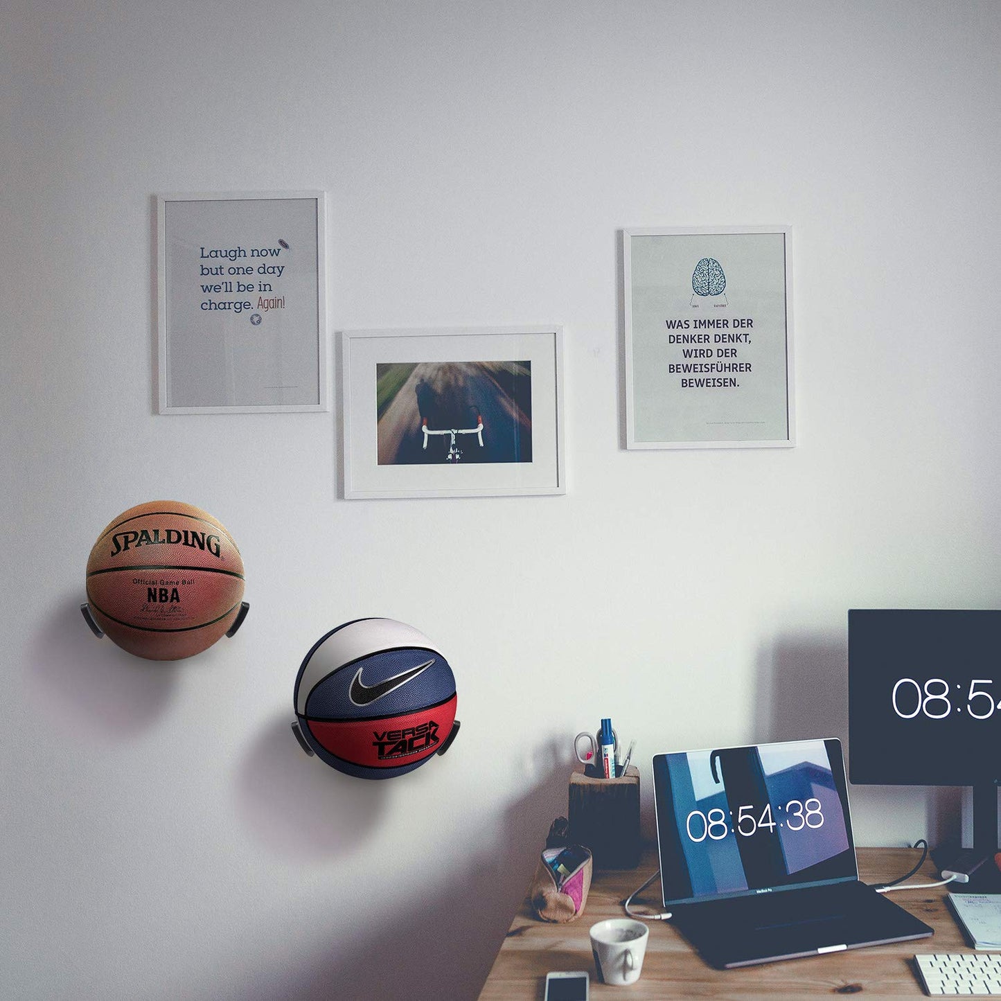 Jolitac Wall Mounted Ball Holder Display Sports Balls Storage and Decoration Shelf Black Self-Sticking Claw Racks (1 PC, Without Ball)