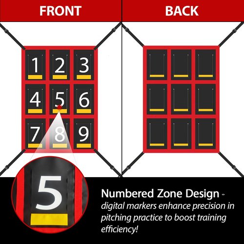 Adjustable Baseball Softball Net Strike Zone Target Net,19 * 27in Clear Numbered Strike Zone,Practice Throwing and Hitting with Accuracy，Applicable for Various Age Pitching Training