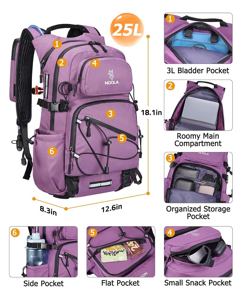 NOOLA 25L Hydration Backpack with 3L Water Bladder — Purple