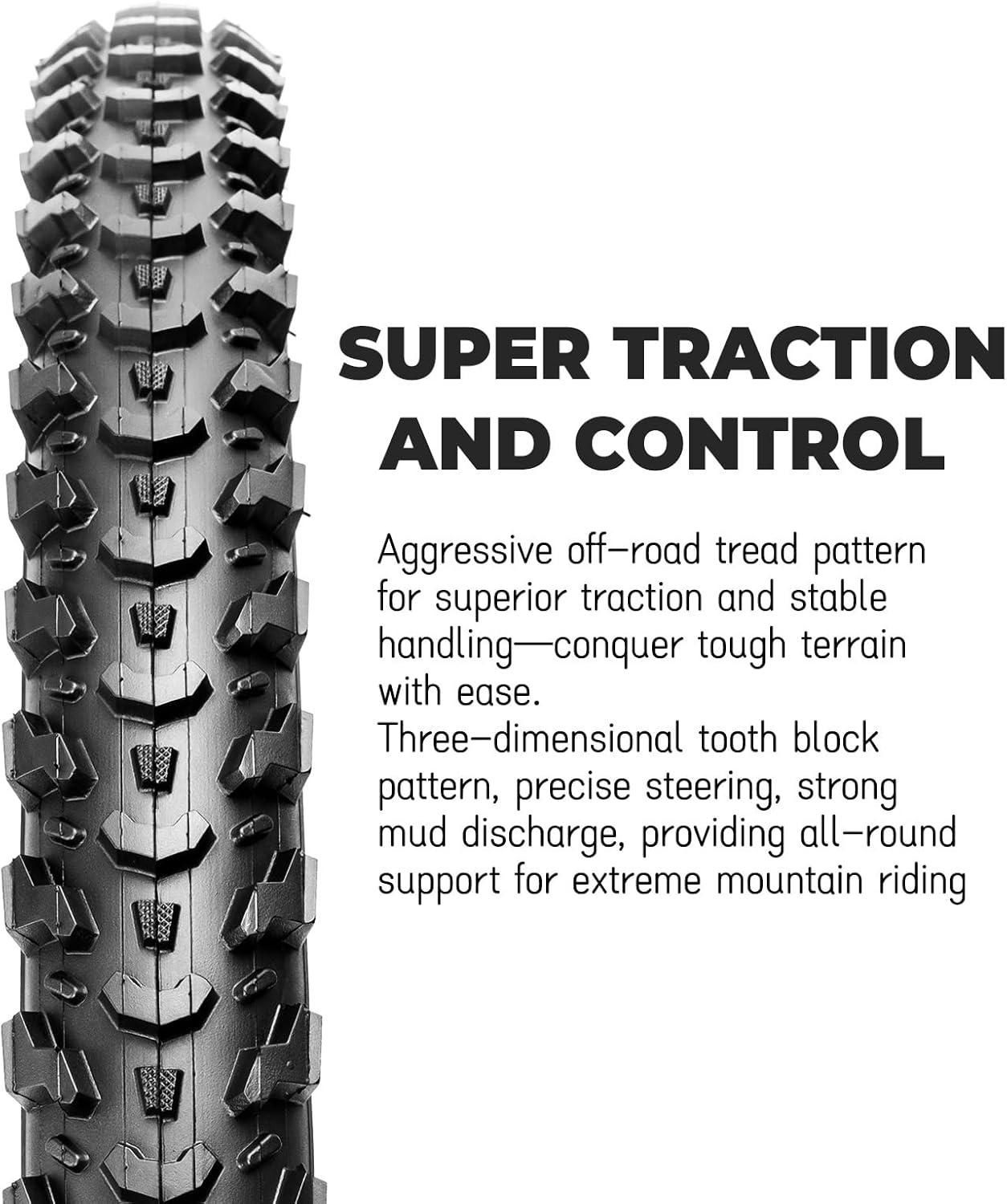 Hycline Mountain Bike Tires Set: 2-Pack 20/24/26x2.125 Inch Folding Replacement High-Density Bicycle Tires and Pair Inner Tubes with Tire Levers Compatible for Street & Off-Road Riding