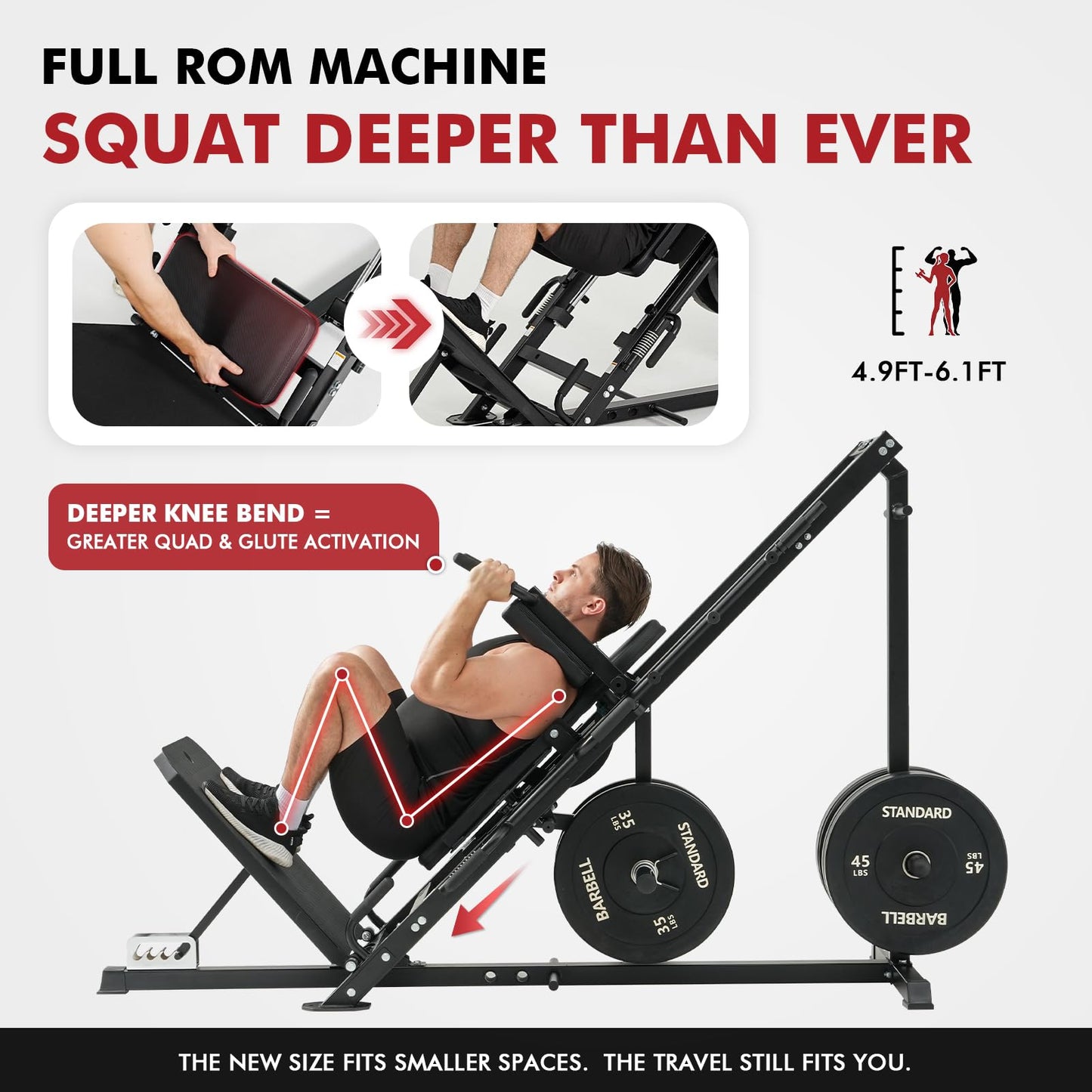 Mikolo Leg Press Hack Squat Machine Combo, Leg Press Machines for Home Gym with Linear Bearing, Hack Squat Machine with Rear and Front Band Pegs, Leg Machine for Full Range Leg Training, Black
