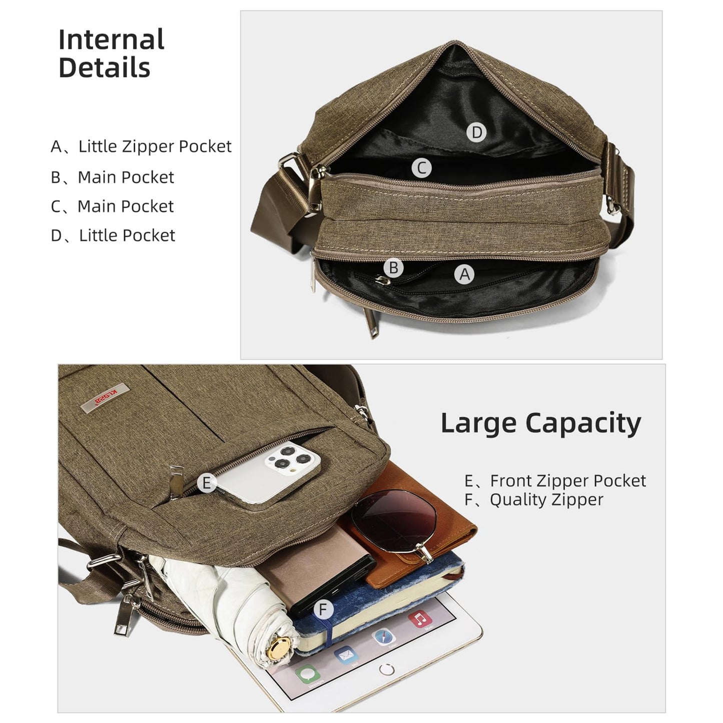 KL928 Men's Messenger Bag - Crossbody Shoulder Bags Travel Bag Man Purse Casual Sling Pack for Work Business (Brown)