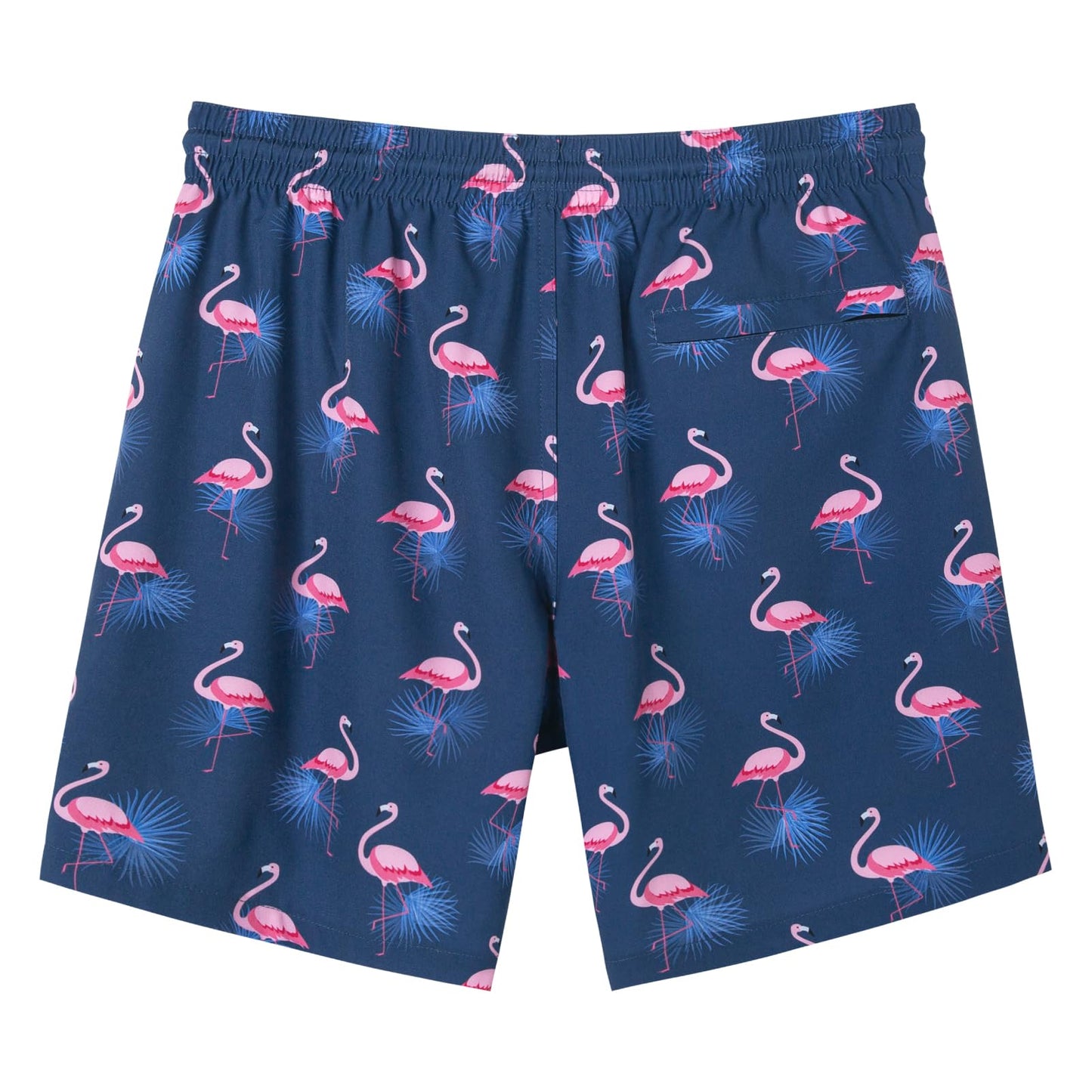 SURF CUZ Mens Swim Trunks with Compression Liner Quick Dry Swim Shorts 7" Swimming Trunks Stretch Zipper Pockets,Sunny Flamingos,S