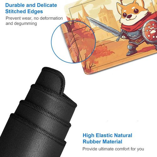 for MTG Playmat with Zones, for TCG Playmat and Board Game Mat with Storage Bag and 6 Dice, 24x14in Non-Slip for MTG Mat, Cute Corgi Warrior Pattern Magic Trading Card Mat Mousepad