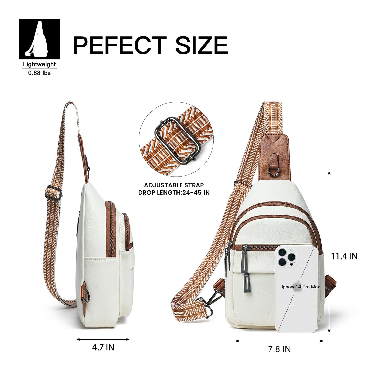 Leresas 7L Sling Bag for Women Crossbody Bags Sling Purse Backpack Cross Body Purse Fanny Pack Trendy Vegan Leather Beige