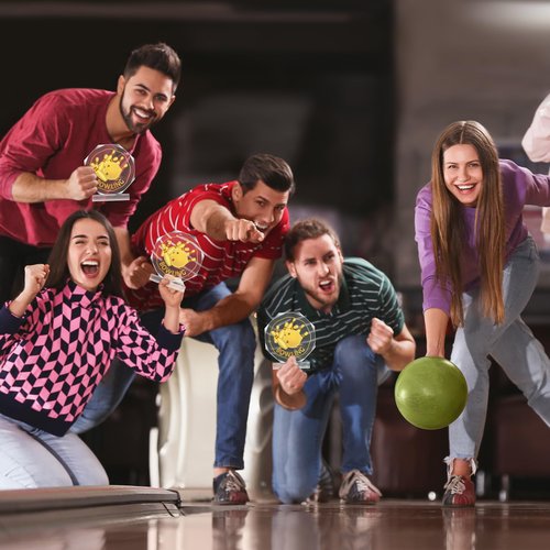 Anglechic 6 Pack Sports Trophy Acrylic Award Medals 4.72 x 4.72 Inch Sports Contest Trophies Bulk Plaques Team Prize Gift Trophies for Competition(Bowling)