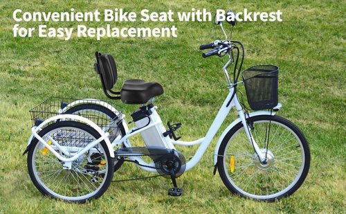 Bike Seat with Backrest,Extra Wide Bicycle Seat with Back Support,Extra-Large Bicycle Seat with Padded PU Cushion Saddle Fit for Tricycle Mountain E-Bike, Includes Installation Tools (Black)